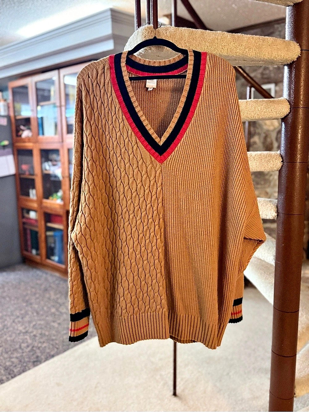 nouveaux V-Neck Color Block Sweater Brown 2X Like New